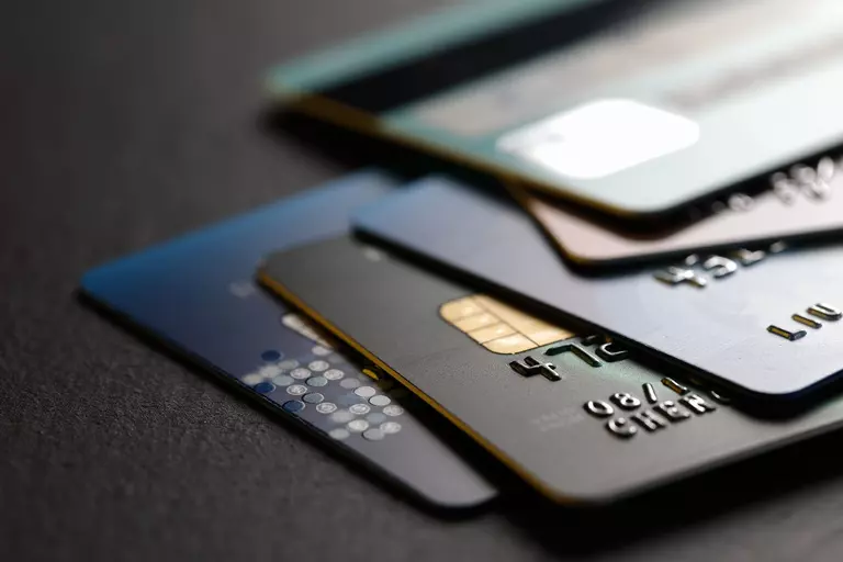 Closeup of several credit cards.