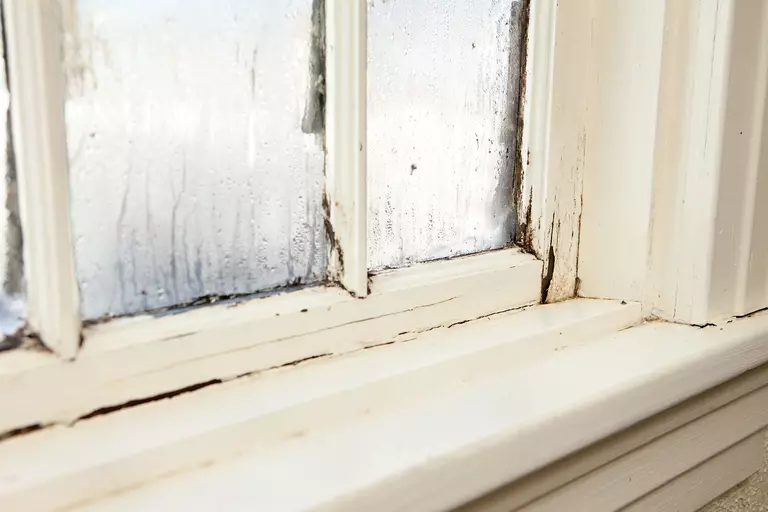 Close-up view of damaged windows