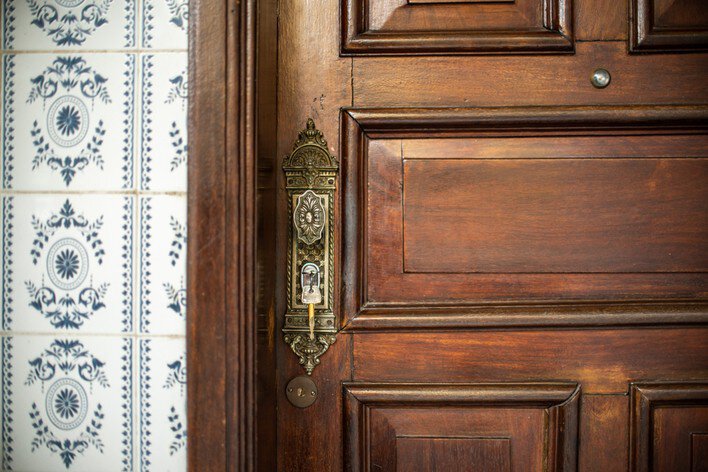 Classic front door with matching hardware