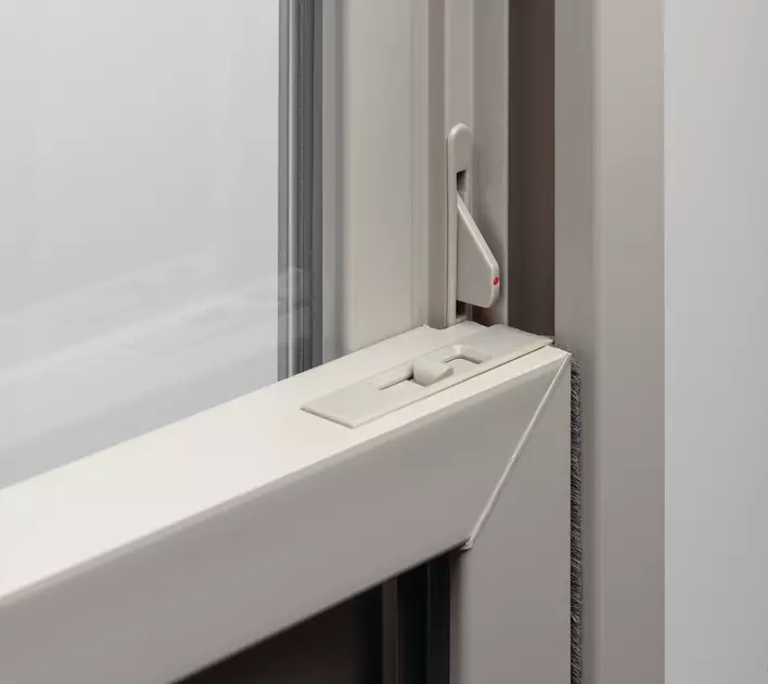 A close-up view of a window latch