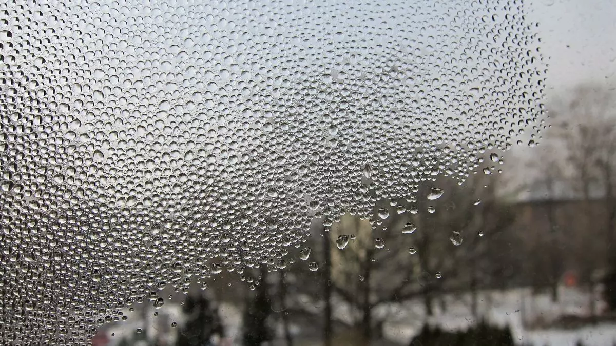 window with condensation built up on the inside