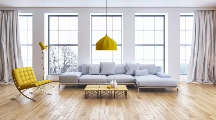 Living room full of windows