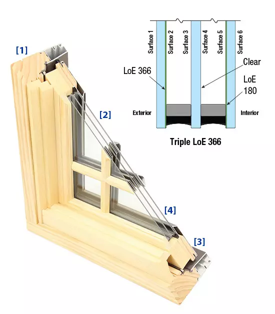 Pinnacle Select triple-pane wood-clad casement window corner-cut