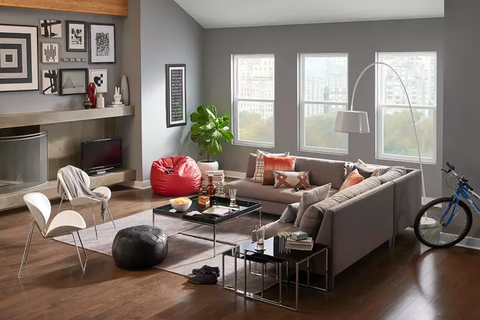 White new construction windows in the living room of an apartment