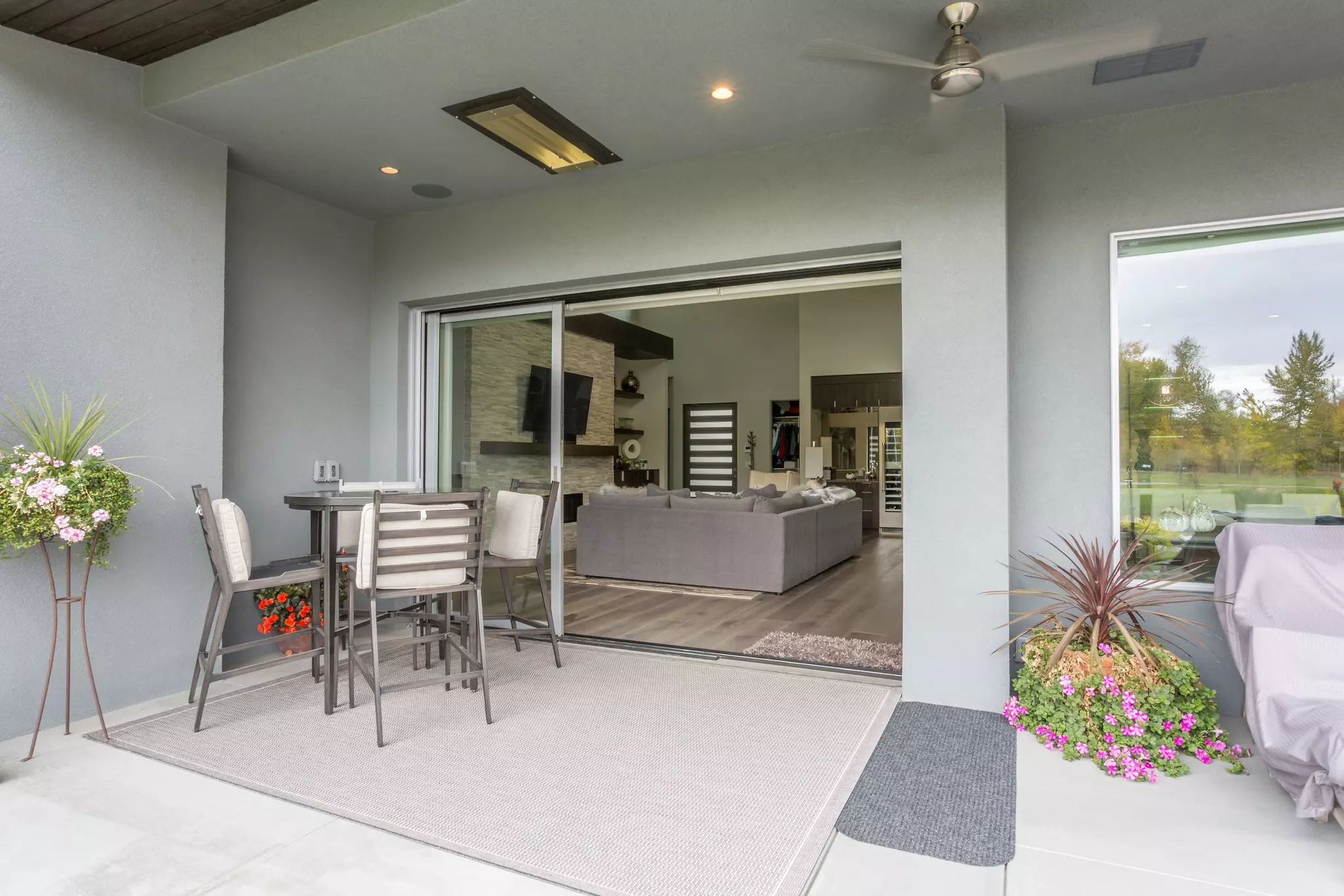 Modern home patio with a large opening for multi-slide doors.