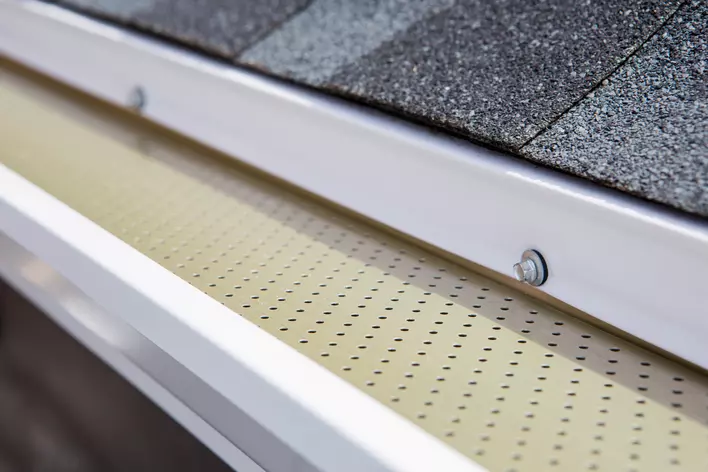Close-up of a low-maintenance rain gutter