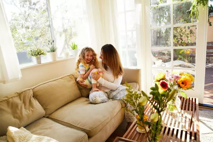 Mother and Daughter on Couch