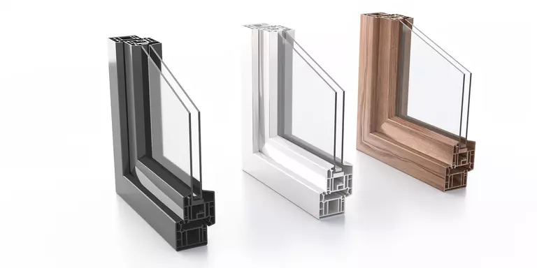 Cross-section comparison of different aesthetic finishes on window frames.