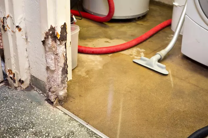 Water-damaged basement due to interior flooding 