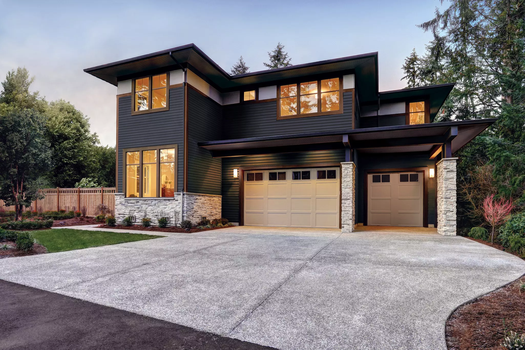 Vinyl siding exterior of a white and gray house