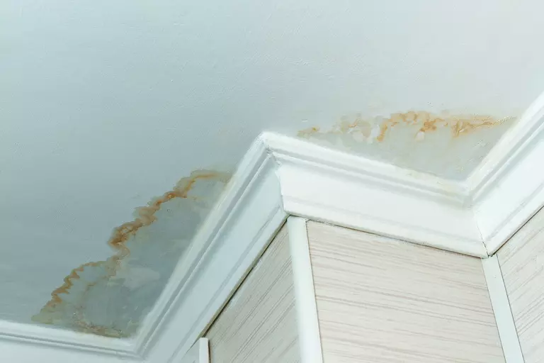 Ceiling of a home with water damage.