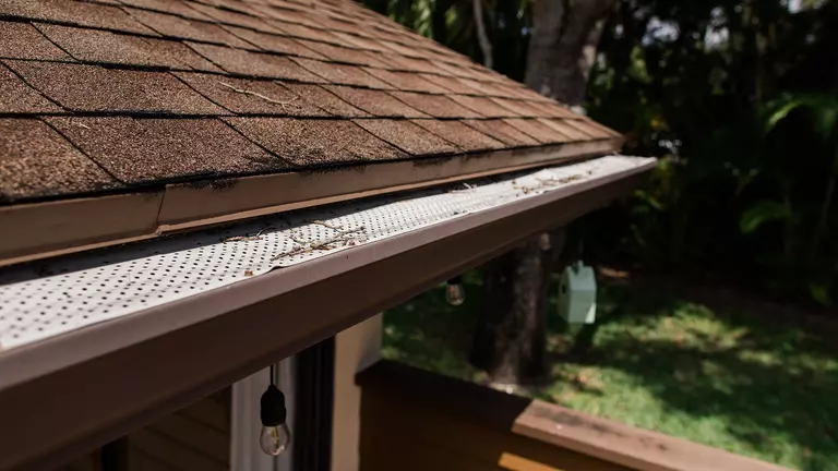Gutter guards keeping small twigs and leaves from entering the gutter trench.