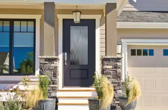 Smooth steel entry door with a Full Lite door style and Chinchilla glass.