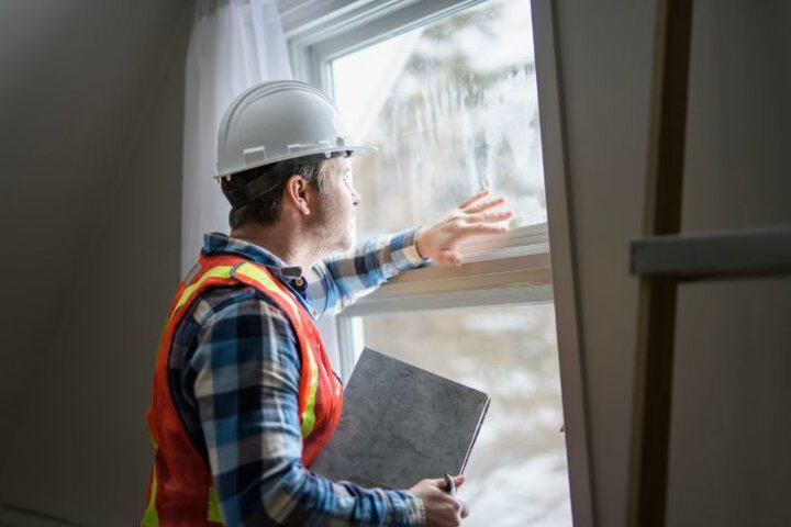 Contractor checks windows