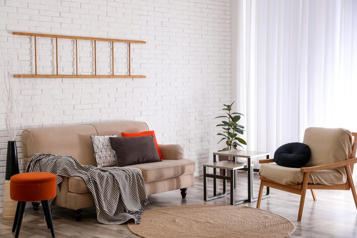 Neutral Living Room with a Pop of Color