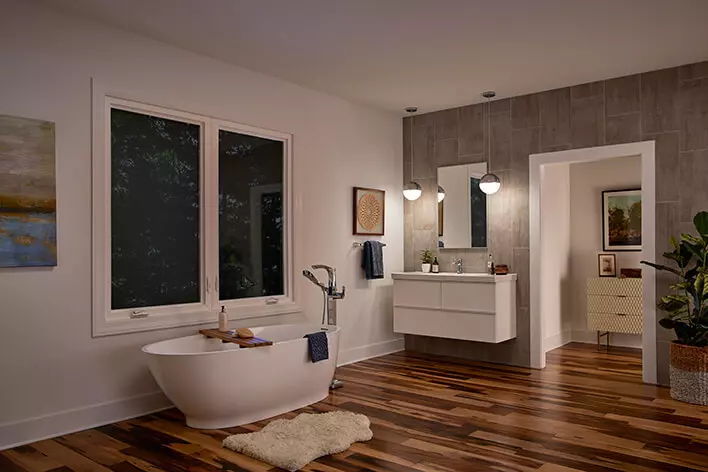 A charming bathroom at night