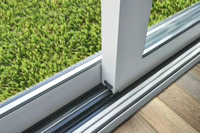 Close-up of a clean patio door track.