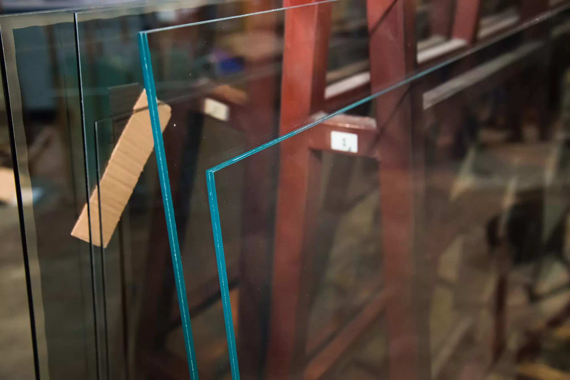 Close-up of glass panes for windows.