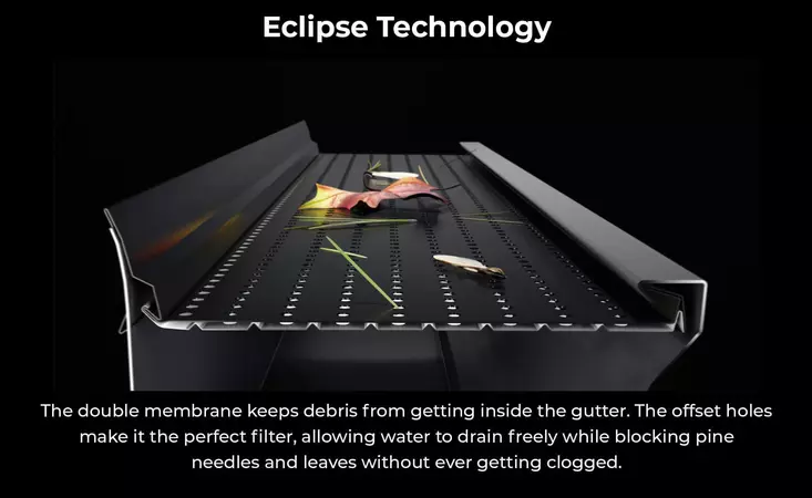 Eclipse technology -  double membrane keeps debris from getting inside the gutter
