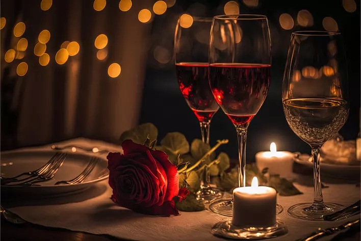 Table decorated with roses and candles