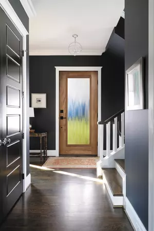 Premium Textured Fiberglass door, with a Full Lite door style and Chinchilla glass
