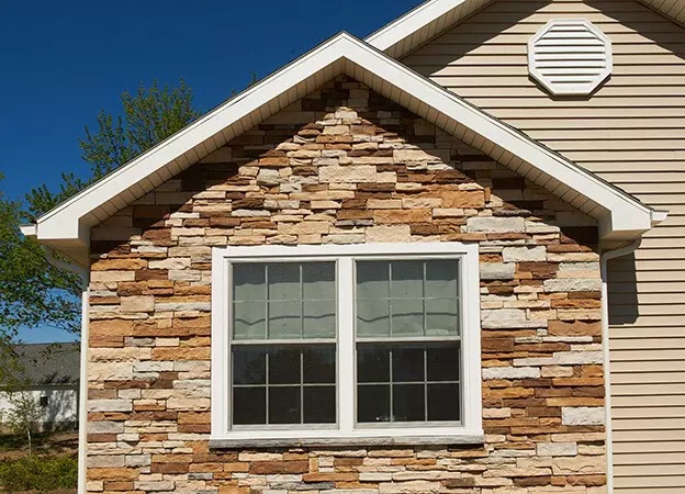 Window World 4500 Series Twin Double-Hung Window Exterior Stone