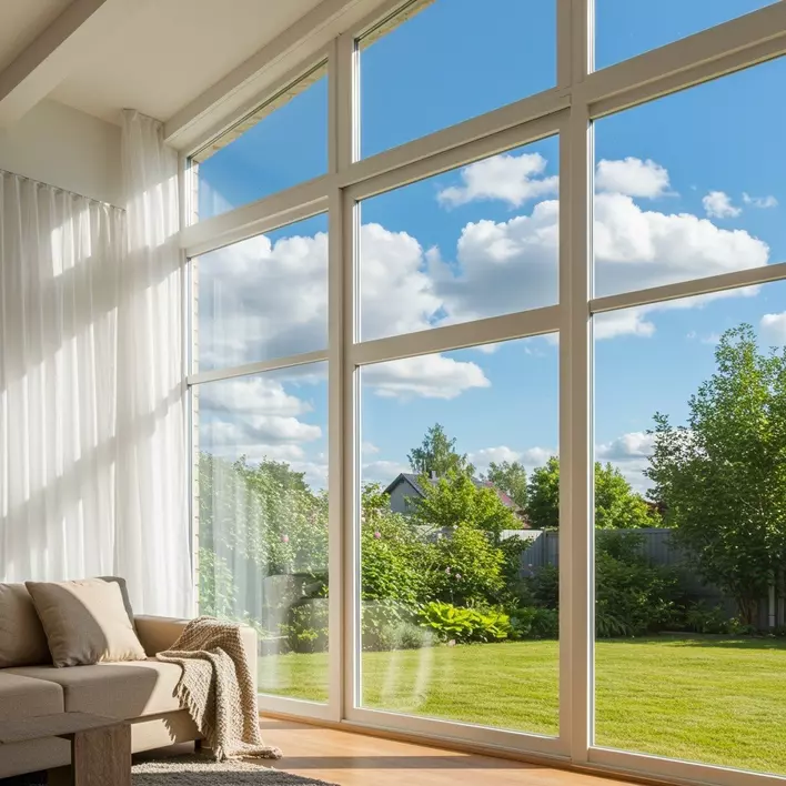 Light shinning into a living room on a sunny day.