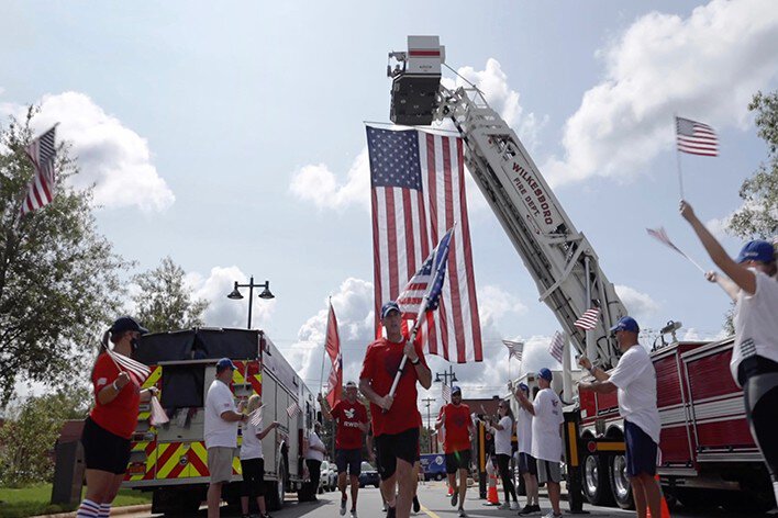 American flag on a fire truck