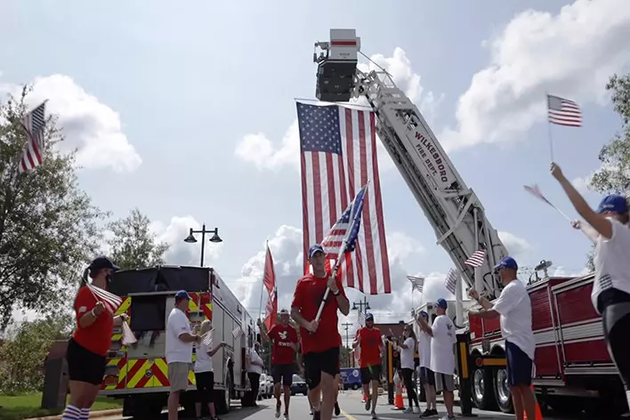 American flag on a fire truck