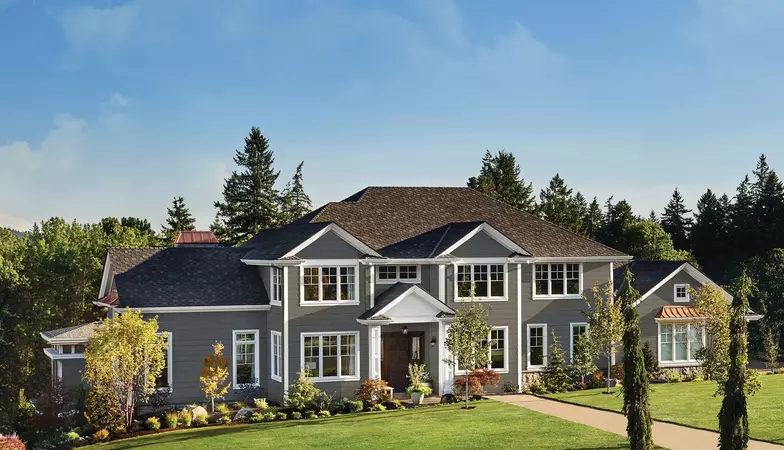 High-end home with ASCEND Composite Cladding single 7" clapboard in Ageless Slate