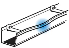 Gutter cutout with too few hangers that shows a weak spot in between the 2 hangers