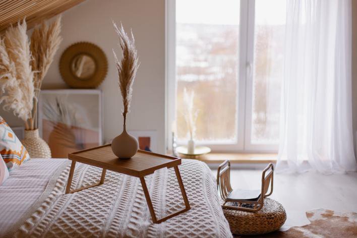 bedroom with mocha accents