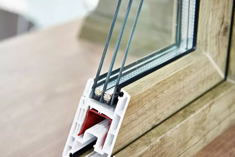 Close-up of insulated triple-pane glass.