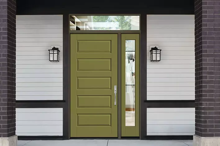 Green entry door with a matching sidelite