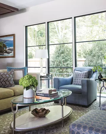 Wood-clad direct set & radius windows in a living room