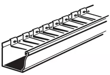 A gutter cutout with multiple hangers spaced throughout the length of the gutter