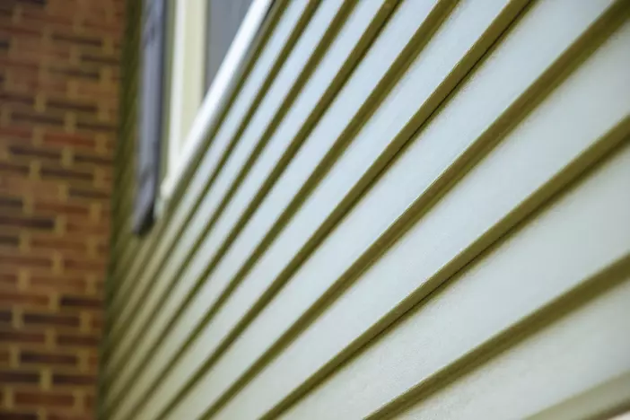 A closeup of siding on a house