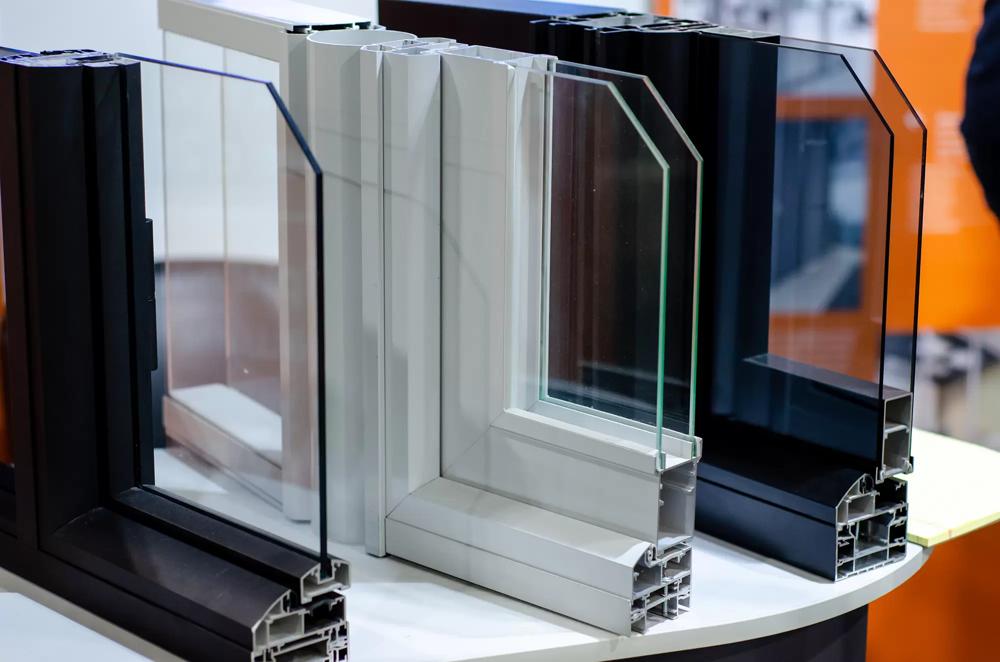 Samples of window panes and frames.