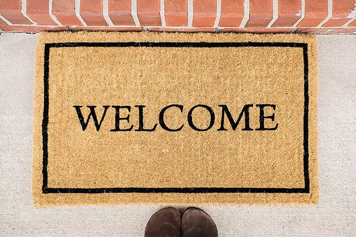 Welcome mat in front of an energy-efficient door