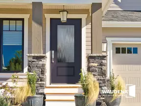 Smooth steel entry door with a Full Lite door style and Chinchilla glass.