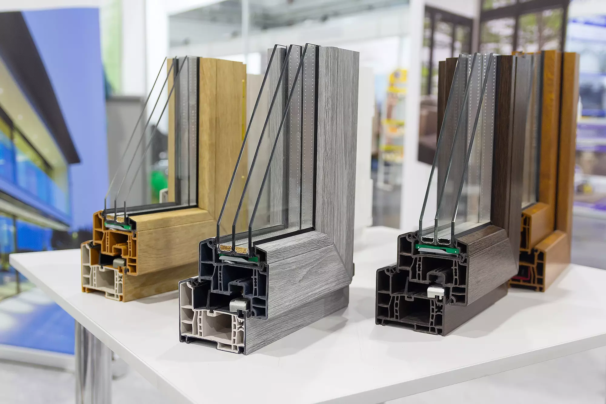 Cutaways of several window frames.