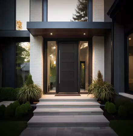 8 foot tall Black Brushed smooth fiberglass entry door, in a 5-panel horizontal style