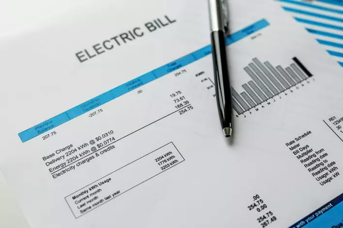 An electric bill showing the heating and cooling costs for the average residential household.